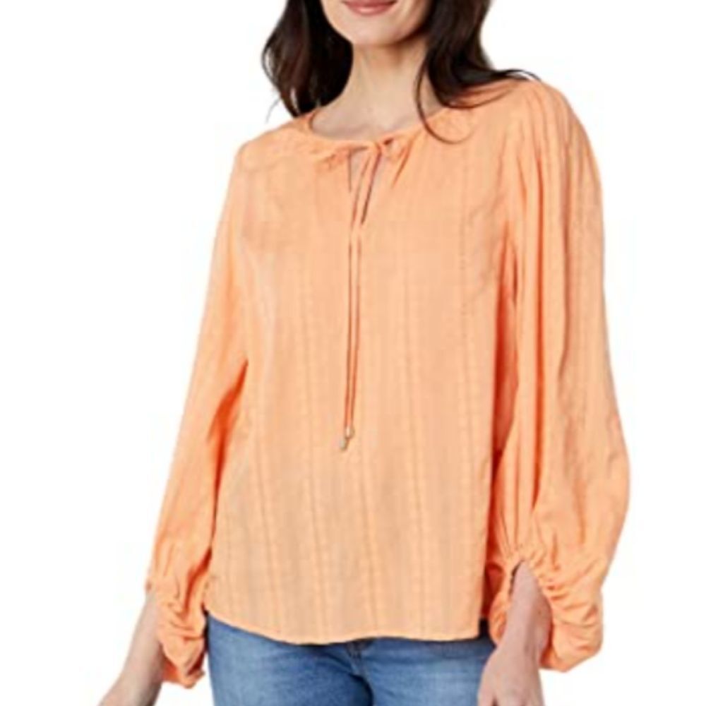 New Tommy Hilfiger Puff Sleeve Blouse . Coral Orange XS